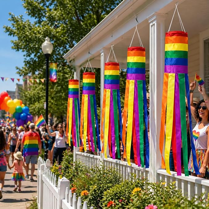 2Pack Rainbow Pride Windsock 40 Inch Outdoor Decorations – Colorful LGBT Hanging Windsocks for Porch Garden LGBTQ Pride Month Party Decor