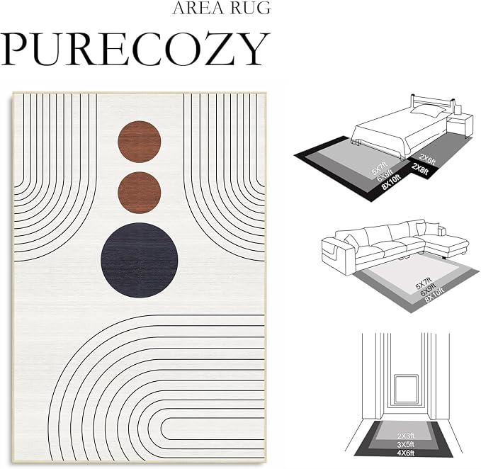 Boho Rug 3x5 Modern Geometric Minimalist Abstract Line Area Rug for Entryway Living Room Ivory Cream Mid Century Modern Machine Washable Non-Slip Printed Low-Pile Floor Carpet for Kitchen Bedroom