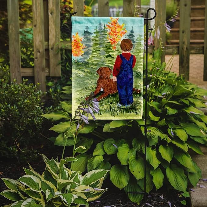 Caroline's Treasures SS8547GF Little boy with his Chesapeake Bay Retriever Garden Flag Mailbox Flag Decorative Yard Flag Banner Outside Patio Artwork Yard Flower Beds, Garden Size, Multicolor