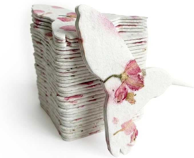 Plantable Memorial Gift Tags with Wildflower Seeds – 24 Pack Pink Hummingbird-Shaped Writable Gift Wrap Tags for Funeral Favors, Sympathy Gifts & Celebration of Life Keepsakes