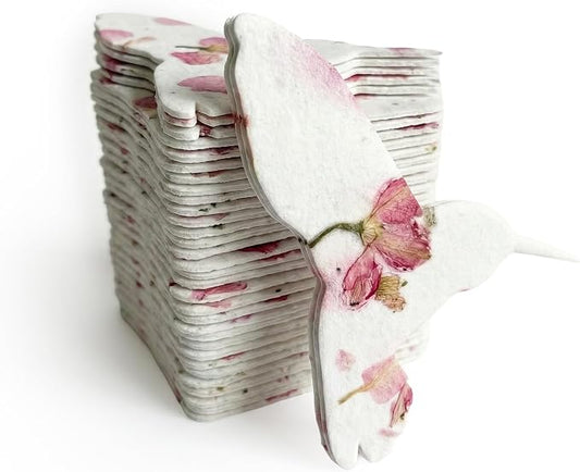 Plantable Memorial Gift Tags with Wildflower Seeds – 24 Pack Pink Hummingbird-Shaped Writable Gift Wrap Tags for Funeral Favors, Sympathy Gifts & Celebration of Life Keepsakes
