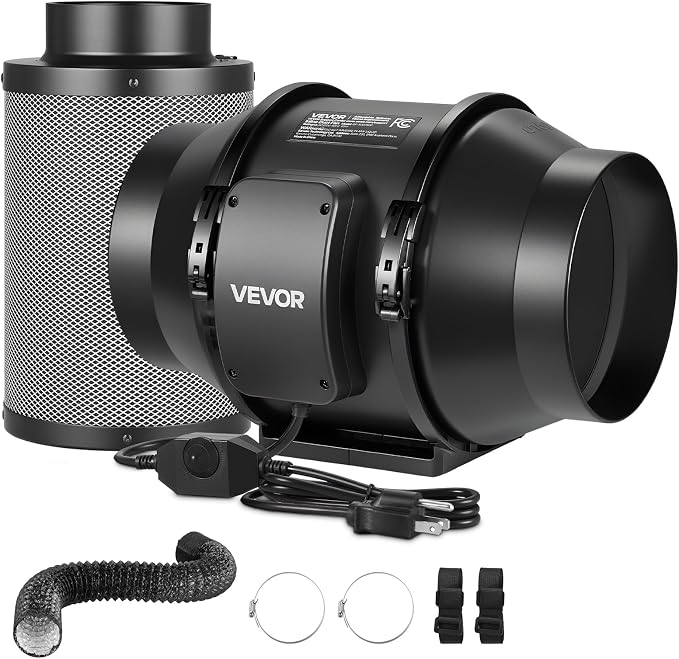 VEVOR 6" Air Filtration Kit, 180 CFM Inline Duct Fan with Speed Controller, Carbon Filter & Ducting Ventilation System for Heating Cooling Booster, Grow Tents, Hydroponics