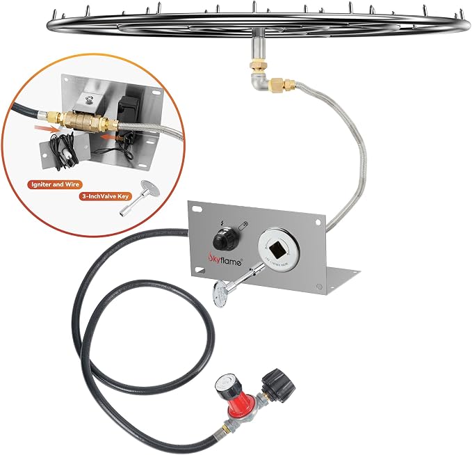 Skyflame 36" Stainless Steel Burner Ring Installation Kit, Round Fire Pit | 36" Round, 443,000 BTU, DIY Installation, Jet Nozzles, No Whistling Noise, Ignition Kit Included, Propane