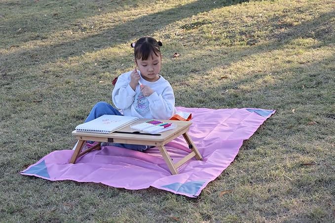 Orga'Neat Pocket Picnic Blanket, Beach Mat Waterproof Sandproof, Compact Lightweight Small Tarp for Camping, Hiking, Backpacking, Festival, Travel, Foldable in Bags (Pink/Grey, 55"x39")