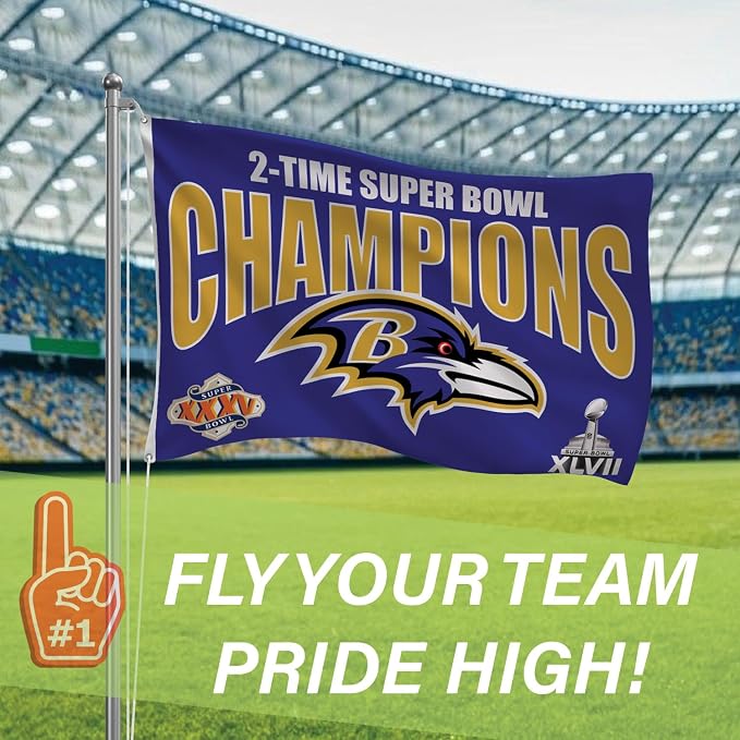 Team Sports America NFL Baltimore Ravens Multi-Win Superbowl Champions 3x5 Flag for Outside with Grommets | Outdoor & Indoor | Heavy Duty Flag & Banner | Works with Flag Pole for Outside House