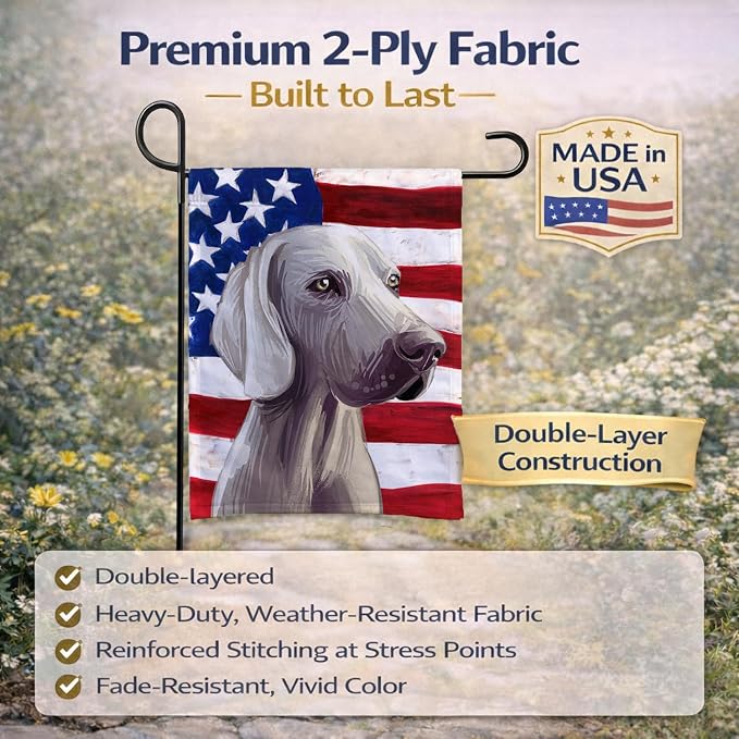 Caroline's Treasures CK6749GF Weimaraner American Flag Garden Flag Mailbox Flag Decorative Yard Flag Banner Outside Patio Artwork Yard Flower Beds, Garden Size, Multicolor