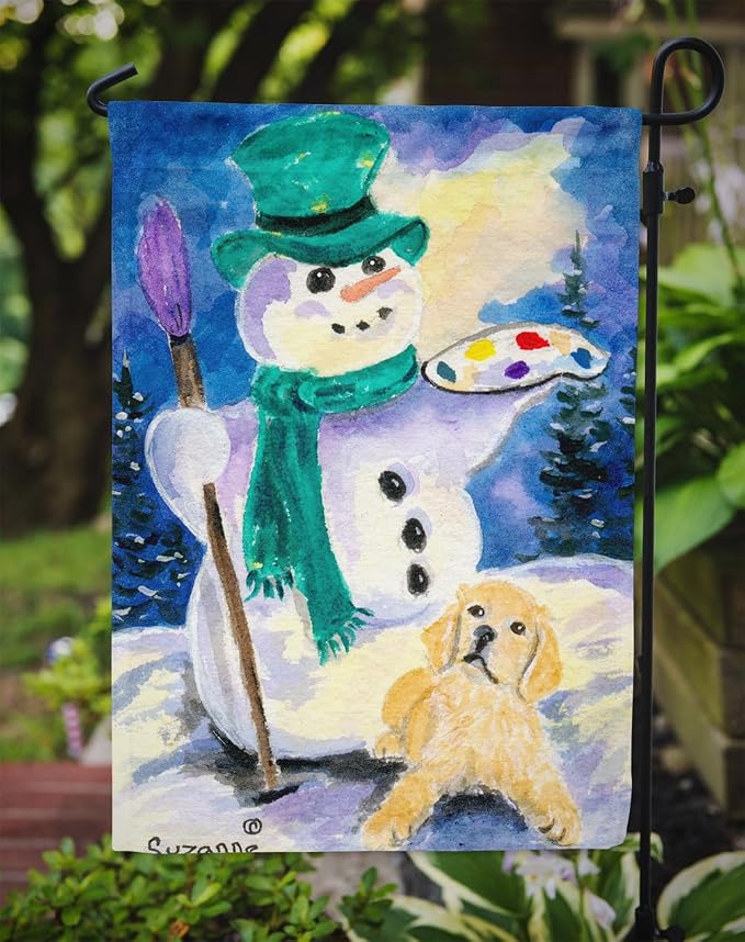 Caroline's Treasures SS8994GF Snowman with Golden Retriever Garden Flag Mailbox Flag Decorative Yard Flag Banner Outside Patio Artwork Yard Flower Beds, Garden Size, Multicolor