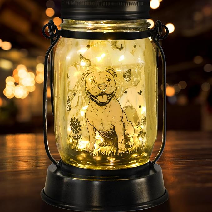kyoryuger Pit Bull Gifts for Women/Men Pit Bull Solar Lanterns Mom Birthday Pibble Dog Lovers Lantern Pet Loss Animal Bully Memorial Lights Solar Garden Decoration Yard, Patio,Backyard,Porch Torches