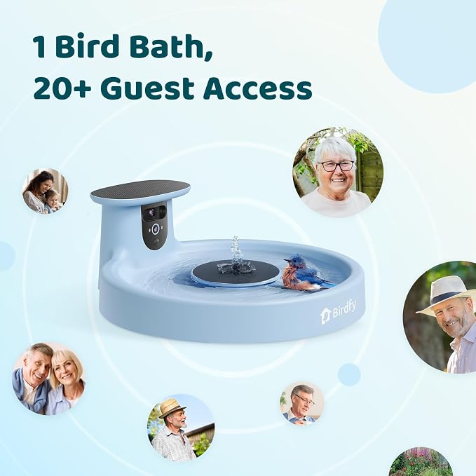 Birdfy Smart Bird Bath with Camera Solar Powered & Fountain, Dual-Lens Camera for Wildbird Watching, Auto Capture Bird Videos & Motion Detection - AI by Subscription (Blue)