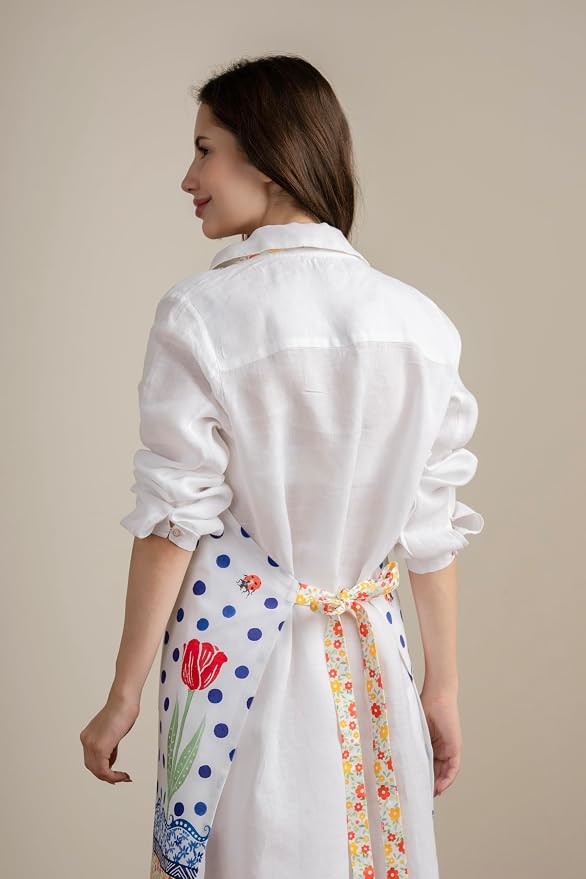 Maison d' Hermine Aprons for women with Pocket 100% Cotton (27.50"x31.50") | Adjustable Neck Strap & long ties Apron Men Chef Wedding Cooking Gardening Server Maid