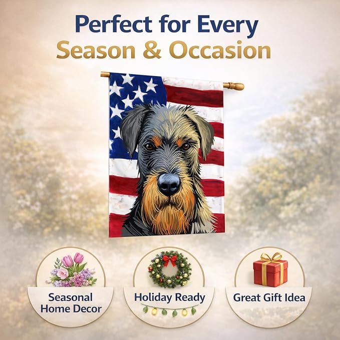 Caroline's Treasures CK6578CHF Jagdterrier American Flag House Flag Large Porch Sleeve Pole Decorative Outside Yard Banner Artwork Wall Hanging, Polyester, House Size, Multicolor