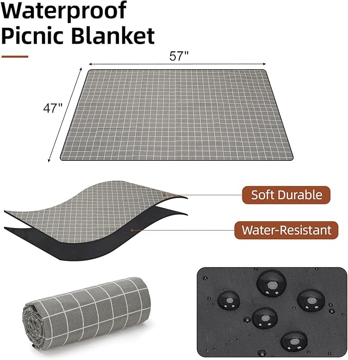 Wicker Picnic Basket for 2 - Willow Basket with Waterproof Picnic Blanket | Willow Picnic Set with Insulated Cooler | Wicker Hamper with Cutlery Kit | Gift Basket for Christmas, Thanks Giving, Grey