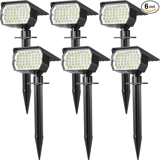 WENATY Solar Spot Lights Outdoor Waterproof IP65, 6 Pack Landscape Spotlights with 46 LEDs, 3 Modes Auto On/Off Solar Powered Flood Lights for Outside Pathway, Yard, Garden, Walkway (Cool White)