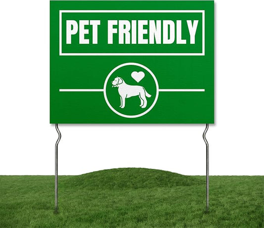 Pet Friendly Yard Sign by DC | 24"x18" Double Sided Pets Garden Sign with 13” Metal Stakes | Outdoor Signs Waterproof for Lawn, Patio, Sidewalk & House | Set of 5 | Made in USA
