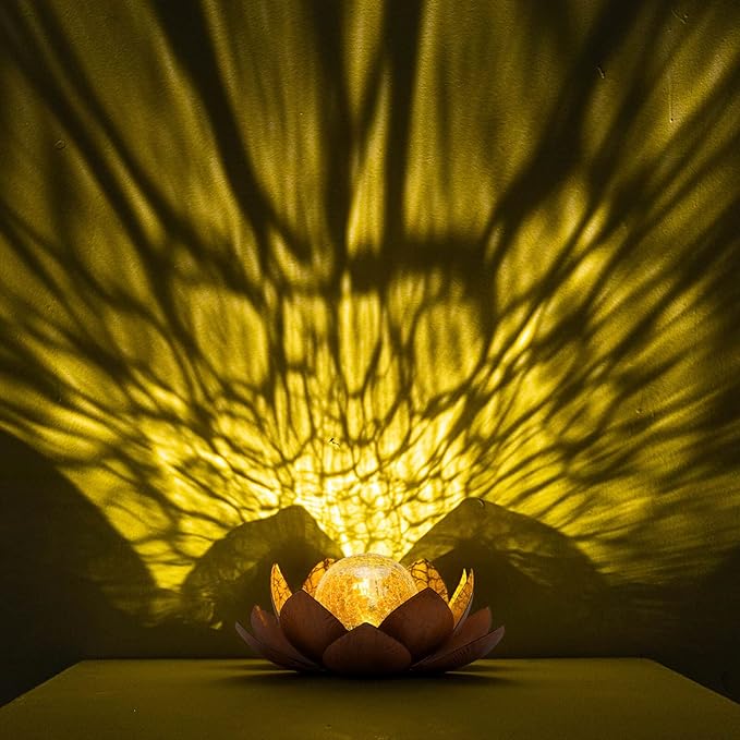 Huaxu Solar Lights Outdoor Decor Metal Lotus Flower LED Waterproof Glass Decorative Gifts for Garden Lover Women Mom Table Pathway Lawn Patio Yard Ground