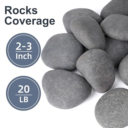 Pulovin 20 lbs River Rocks for Landscaping, 2"-3" Natural Rocks for Aquarium, Fish Tank, Decorative Garden Stones for Plants, Flower Pots, Vase, Walkways