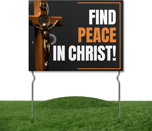 Find Peace in Christ! Yard Sign by DC | 24"x18" Double Sided Church Garden Sign with 13” Metal Stakes | Outdoor Signs Waterproof for Lawn, Patio, Sidewalk & House | Set of 4 | Made in USA