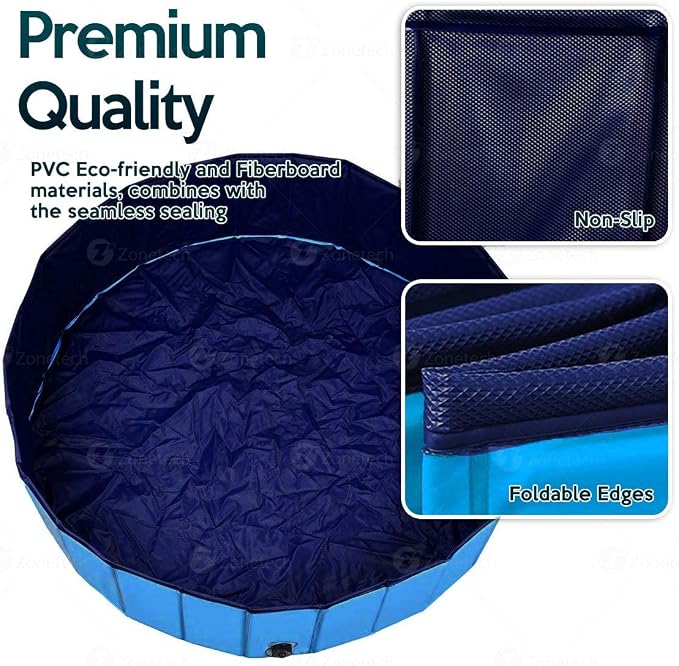 Zone Tech Fold-able Pet Dog Swimming Pool - Premium Quality Easy to Store Collapsible Compact Playing Bath for Kids, Leak-Proof Bathing Tub for Indoor & Outdoor Backyard