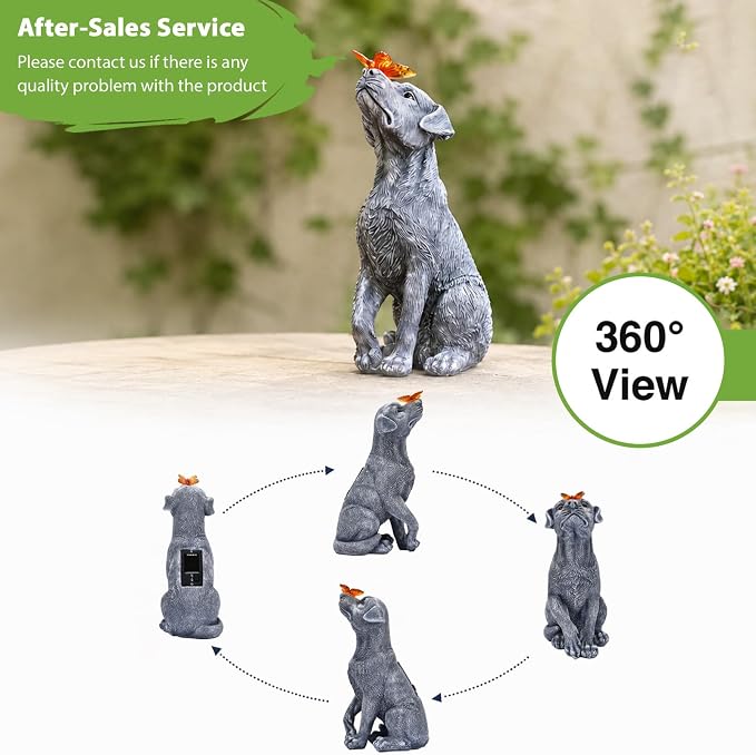 Dog Statue with Solar Butterfly Garden Decor | Ideal gifts for mom, dad or birthdays, beautifully crafted outdoor decorations to wow your guests