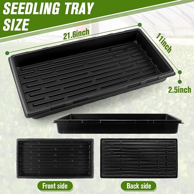 CMOOD 10 Pack 1020 Trays Heavy Duty Extra Thick Seed Starting Trays, Plant Trays for Seedlings, Plant Germination, Propagation Tray, Nursery Trays, Microgreen Growing Trays-No Drain Holes, Reusable