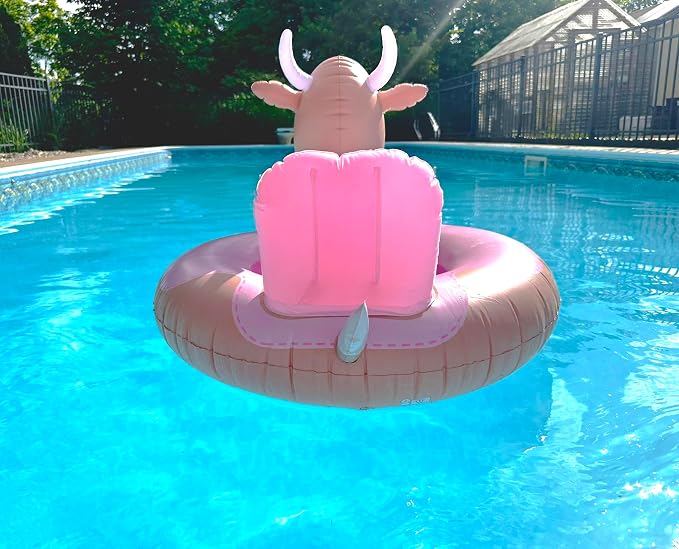 NPW Pink Bull Inflatable Pool Float Ring – Rodeo Western Pool Float for Summer Pool Parties & Bachelorette