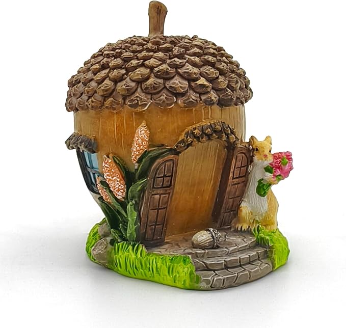 DONABELA Fairy Garden House Decor Pinecone Ornament with Squirrel Figurine Accessories Supplies for Outdoor Patio Yard Lawn Tiny Resin