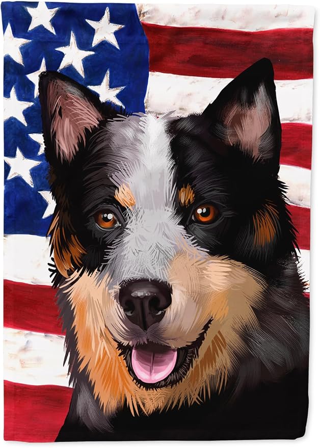 Caroline's Treasures CK6413GF Australian Stumpy Tail Cattle Dog American Flag Garden Flag Mailbox Flag Decorative Yard Flag Banner Outside Patio Artwork Yard Flower Beds, Garden Size, Multicolor