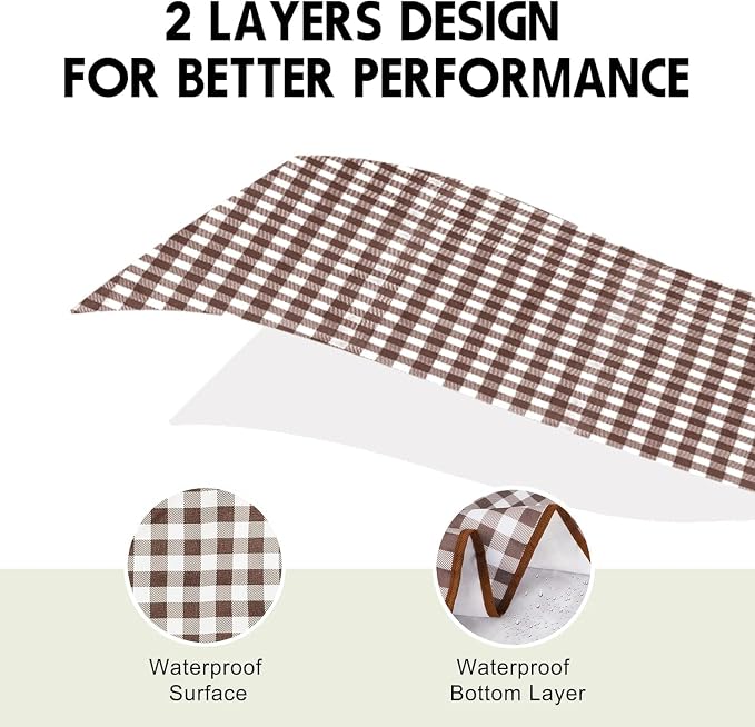 SAMSIER Outdoor Picnic Blankets Waterproof Foldable Sandproof, Extra Large Gingham Cute Picnic Mat Washable Portable for Park Beach Camping Courtyard (Brown, 80"×80")