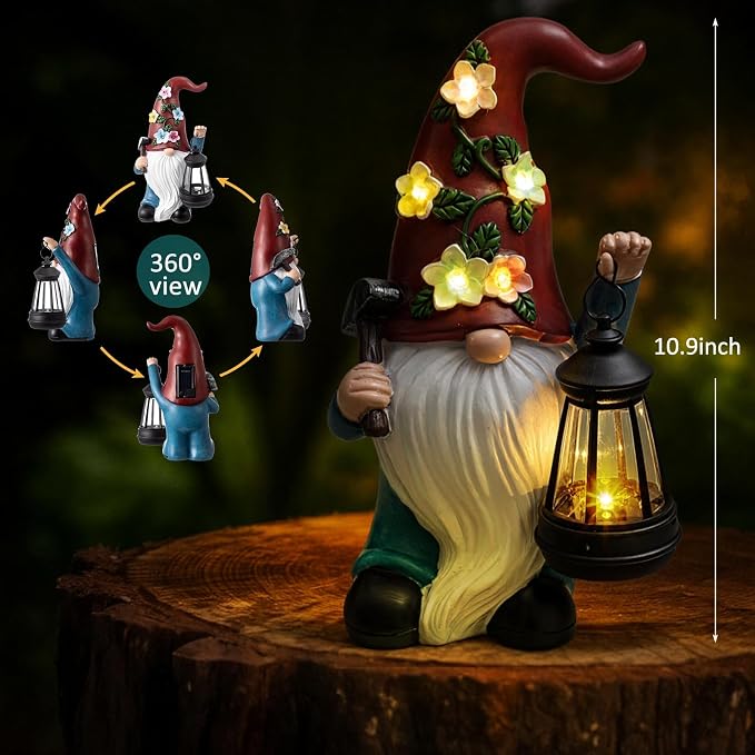 Riakrum Gnome Hide a Key Outside Figurine Key Hider with Solar Light Yard | Resin Waterproof Garden Statue, Hidden Spare Key Compartment, Solar Lights Glow at Night, Gift for Women Homeowners