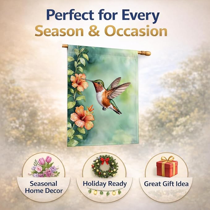 Caroline's Treasures Rufous Hummingbird House Flag Large Porch Sleeve Pole Decorative Outside Yard Banner Artwork Wall Hanging, Polyester, House Size, Multicolor
