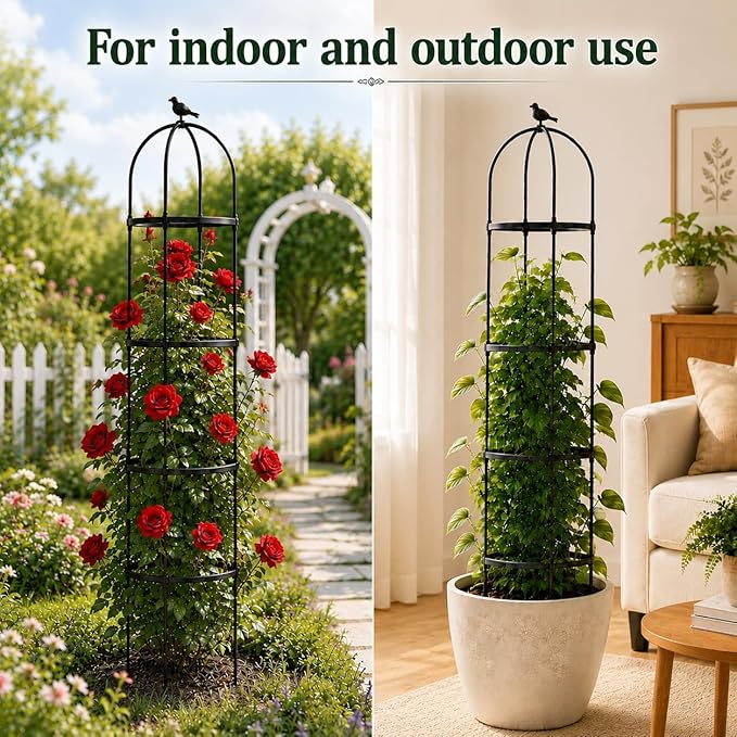 Garden Obelisk Trellis for Climbing Plants Outdoor, 6.3 ft Tall Rose Trellis Climbing Plants Support for Potted Light Vine Flower Vegetable Cucumber Trellis Raised Garden Bed, Black, 2PCS