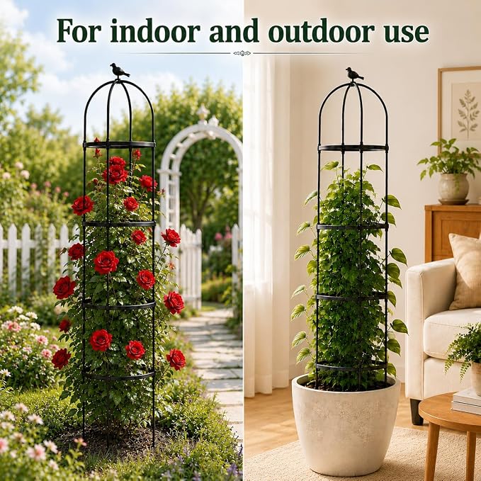 Garden Obelisk Trellis for Climbing Plants Outdoor, 6.3 ft Tall Rose Trellis Climbing Plants Support for Potted Light Vine Flower Vegetable Cucumber Trellis Raised Garden Bed, Black, 1PC