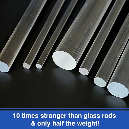 Duco USA-Made 3/16" Clear Acrylic Rods - 8 Pack of 18 Inch Plastic Dowel Rods for Crafts, Cake Topper Sticks, DIY Models, Acrylic Poles, Plant Stakes - Shatter-Resistant Clear Plexiglass Rods