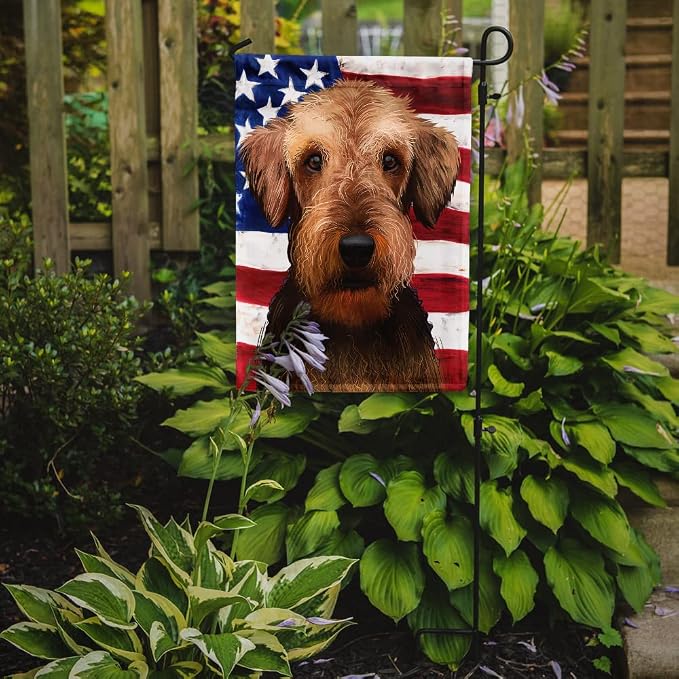 Caroline's Treasures CK6385GF Airedale Terrier American Flag Garden Flag Mailbox Flag Decorative Yard Flag Banner Outside Patio Artwork Yard Flower Beds, Garden Size, Multicolor