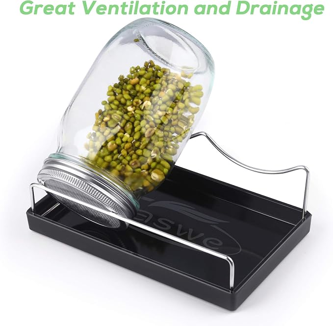 Seed Sprouting Jar Kit with Lids & Sprouts Stand,Growing alfalfa broccoli | Mason Jar Sprouter Set with Stainless Steel Screen Lids,Tray for Broccoli, Alfalfa, Mung Beans & Organic Microgreens