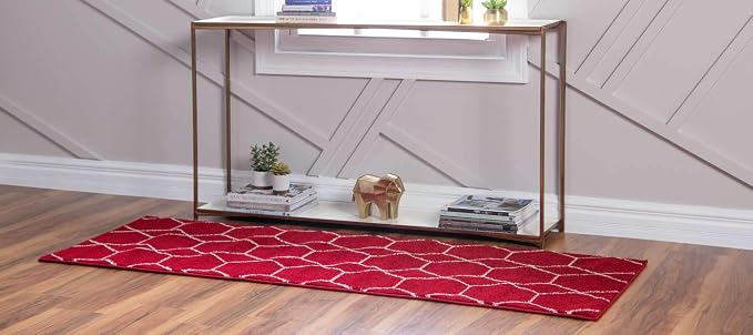Unique Loom Trellis Frieze Collection Area Rug - Geometric (2' x 13' 1" Runner, Red/ Ivory)