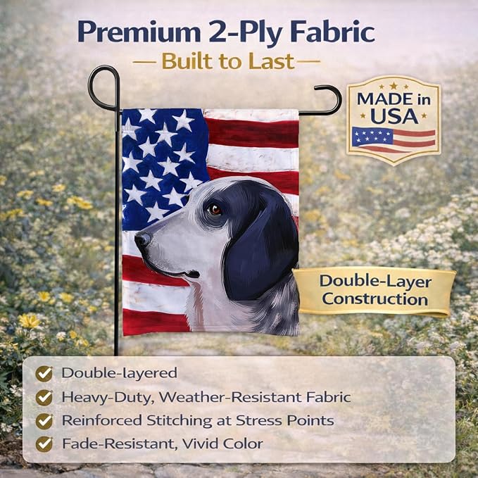 Caroline's Treasures CK6439GF Bleu de Gascogne Dog American Flag Garden Flag Mailbox Flag Decorative Yard Flag Banner Outside Patio Artwork Yard Flower Beds, Garden Size, Multicolor