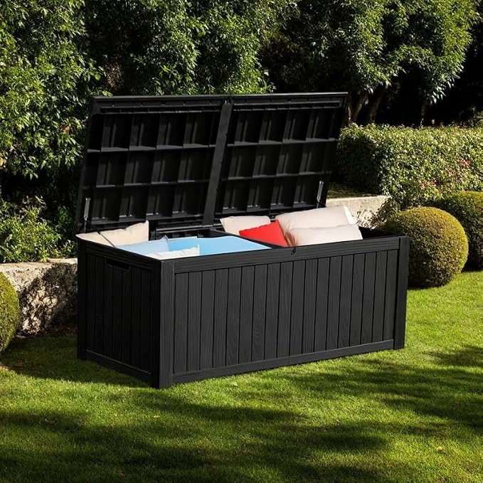 YITAHOME 180 Gallon Large Deck Box w/Divider | XL Waterproof Outdoor Storage for Patio Furniture,Outdoor Cushions, Garden Tools, Sports Equipment and Pool Supplies, Resin