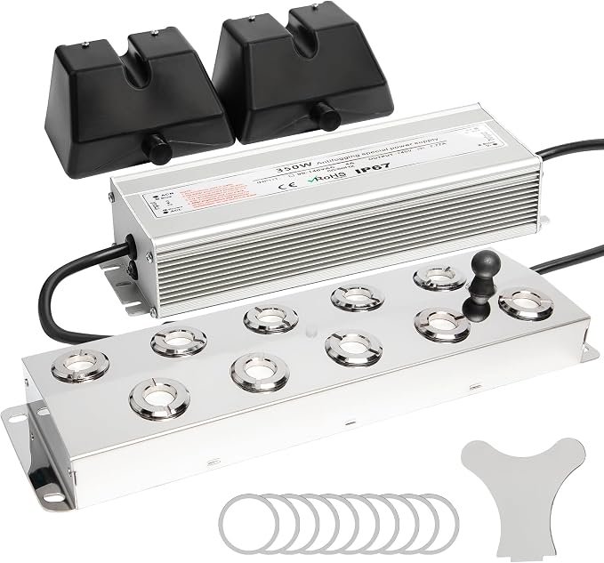 Ultrasonic Mist Fogger Maker 10 Heads, Mist Maker Fogger 7000ml/H | 350W & IP67 Waterproof Power Supply, with 2 Floats & 10 Atomizer Heads Replacements, Perfect for Pond, Greenhouse, Halloween
