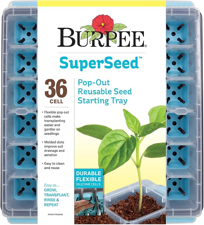 Burpee 36 & 8 Cell Seed Starting Trays | Reusable Indoor Vegetable, Flower & Herb Garden Kit | Flexible Silicone Cells for Reduced Transplant Stress