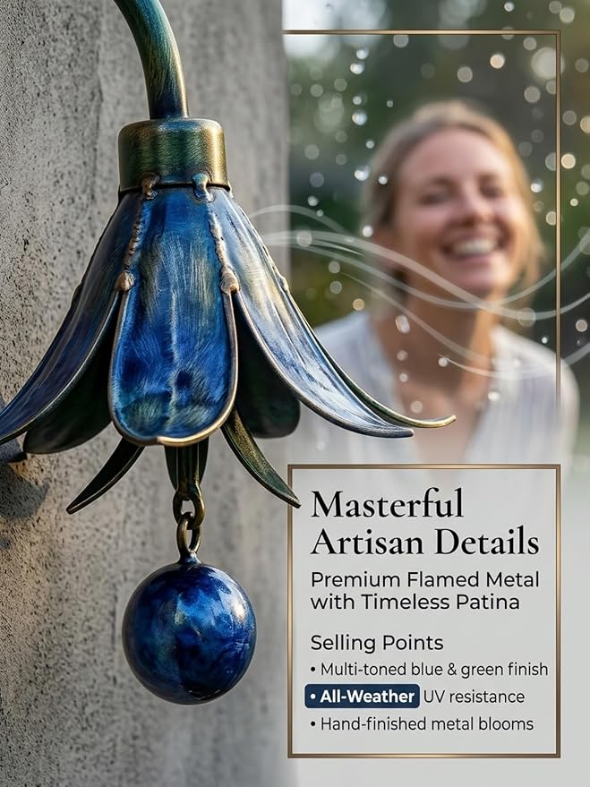 2026 New Triple Bluebell Garden Stake with Bells, Handmade 26inch Metal Rain Chimes Flower Plant Sculpture Yard Decorations Outdoor Rustic Wind Chime Ornament Gift for Walkways Patios Lawn