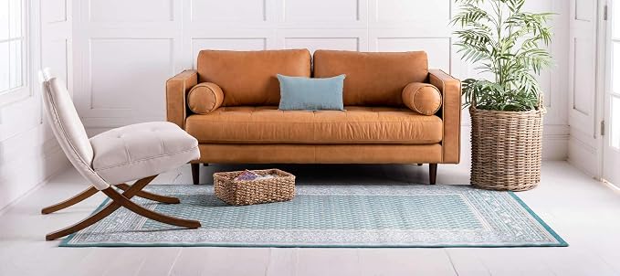 Unique Loom Williamsburg Collection Traditional Border with Dotted Center Area Rug, Rectangular 9' 0" x 12' 2", Teal/Beige