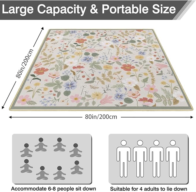 Picnic Blankets Waterproof Foldable Extra Large, 80"x 80" Outdoor Beach Blanket Sandproof, 3-Layer Lightweight Handy Mat Tote Picnic Camping Rugs for Outside Your Rv