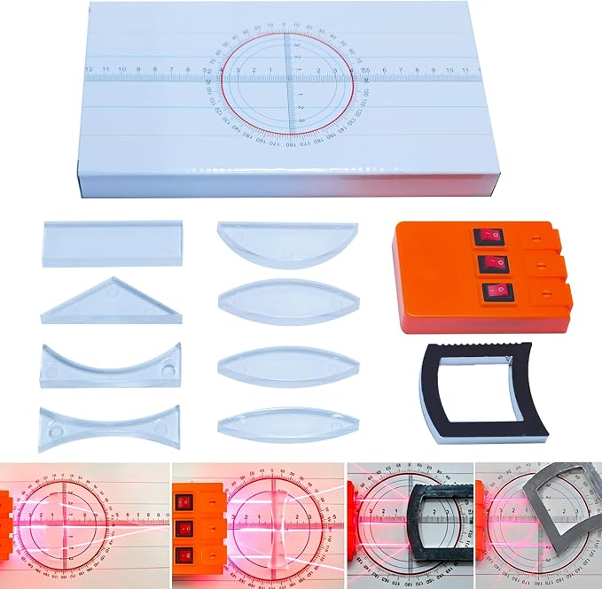 EXBEPE Physics Optics Experiment Set Prisms Convex Lens Triple Laser Refraction School Light Refraction Reflection Learning Educational Science Kits