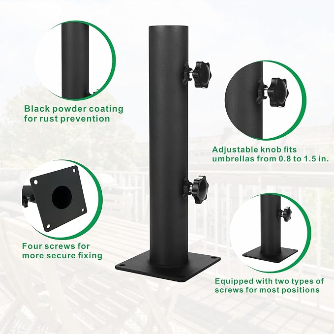 Patio Umbrella Base Heavy Duty Steel Outdoor Umbrella Base, Universal Umbrella Mount Clamp for Decks, Patios, Docks, Pontoons, Picnic Tables (1)