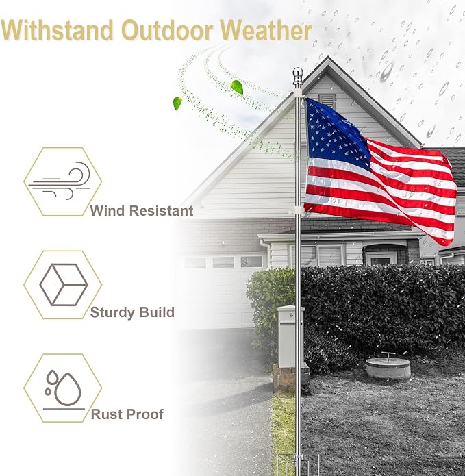 Flag Pole for Outside House in Ground - 9 ft Adjustable,5 Pronges Stake Base - Heavy Duty Inground Flag Pole Kit for Front Yard Garden Outdoor Camper, 1" Portable Flagpoles Residential Stand