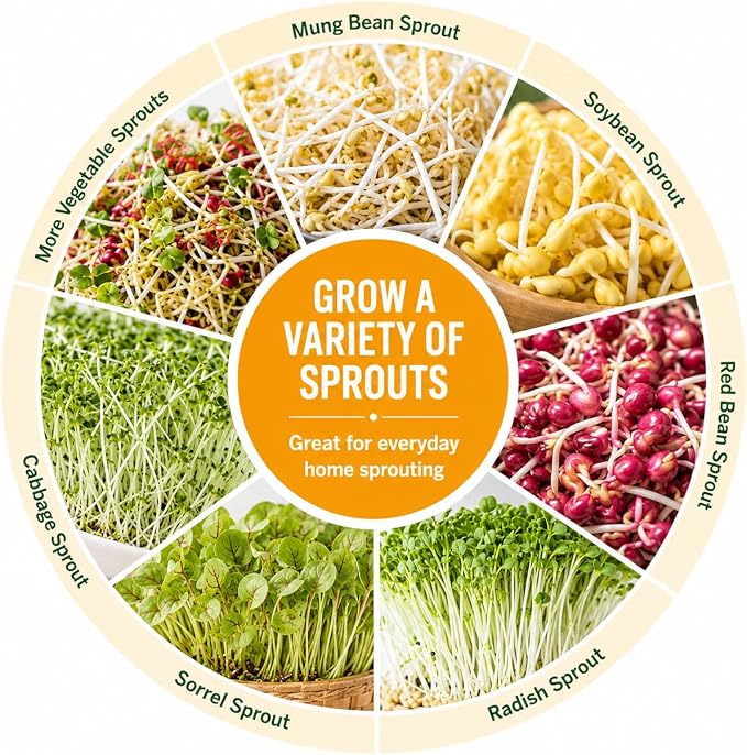 110V Bean Sprouts Machine, Intelligent Automatic Bean Sprouts Maker | 2 Layers Large Capacity Seed Grow Cereal Tool, 3 seasonal temp modes and 360° auto spray for Radish Wheatgrass Broccoli