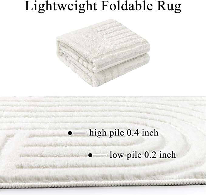 SHACOS Soft Cozy Fluffy Arch Pattern High-Low Pile Area Rugs 6'x9' Large Non Slip Washable Modern Geometric Rug Scandinavian Minimalist Carpet for Living Room Bedroom Dining Room, Cream White