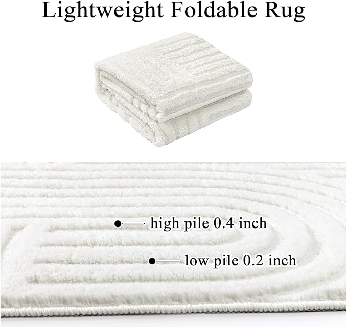 SHACOS Soft Cozy Fluffy Arch Pattern High Low Pile Runner Rugs 2'x8' Non Slip Washable Scandi Minimalist Area Rug Runner Modern Carpet for Living Room Bedroom Bathroom Hallway Kitchen, Cream White