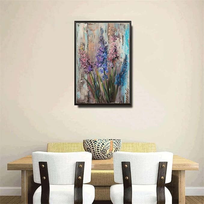 Metal Sign Tin Sign Vintage Wall Art Vintage Hyacinths Tin Sign for Rustic Wall Art Shabby Chic Style and Corrosion Resistant Aluminum Sign for Garden for Bar 8×12 Inches with Metal Frame